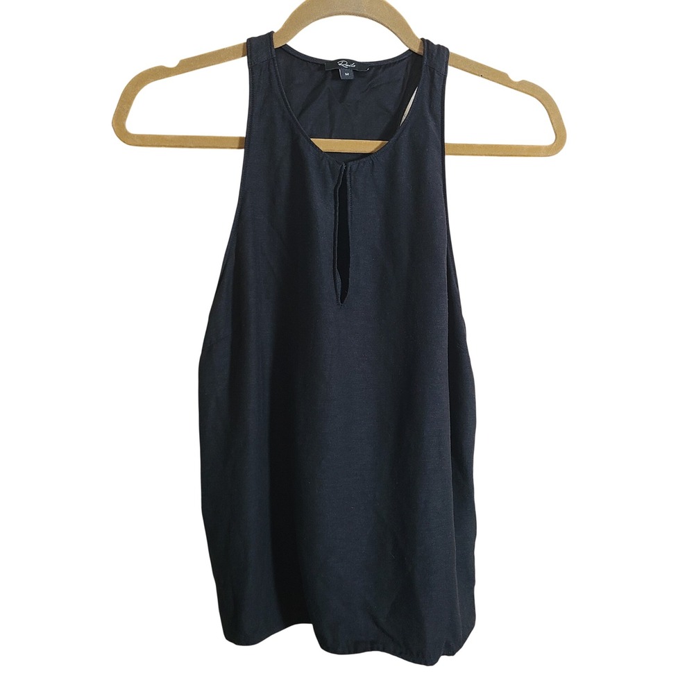 Rails Pixie Tank Top Women Medium Black Racerback Keyhole Linen Blend